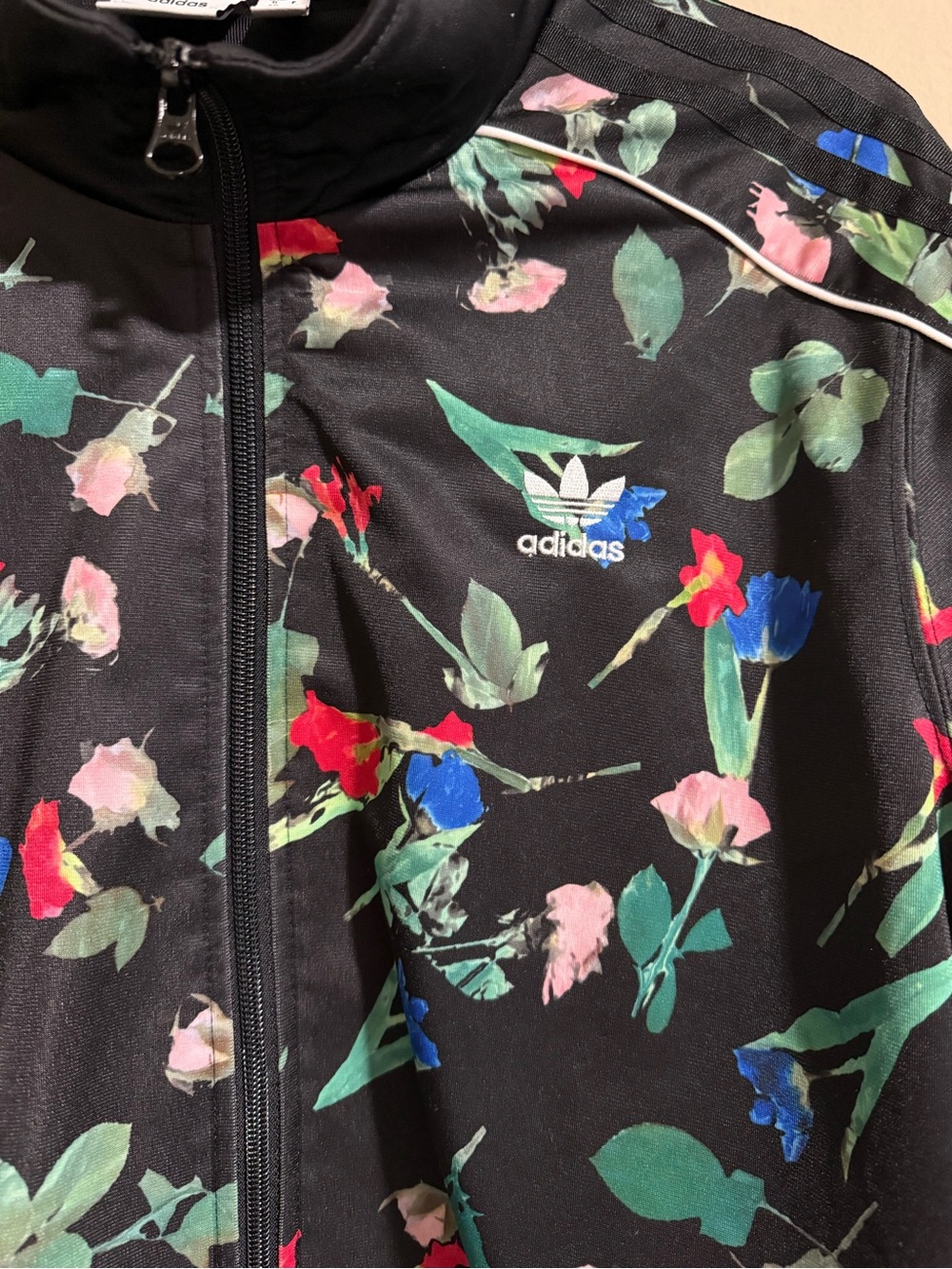 adidas Originals Bellista Floral Cropped Track Jacket Black Multicolor M - Picture 4 of 8